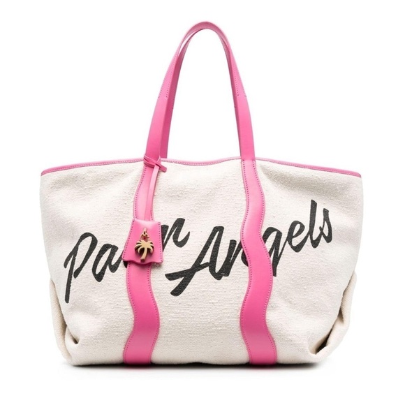 Palm Angels Pink Leather Logo Tote Bag Shoulder Carryall Large Display Model - Picture 2 of 16